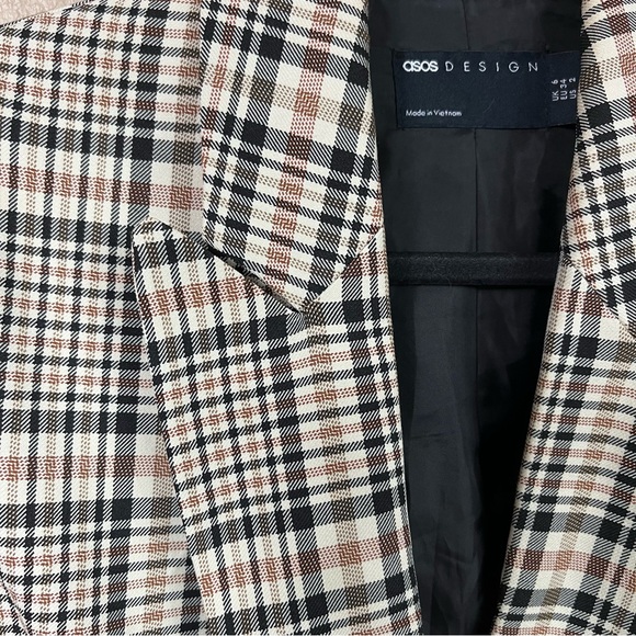 ASOS Plaid One Button Blazer Tunic Length - Picture 3 of 7